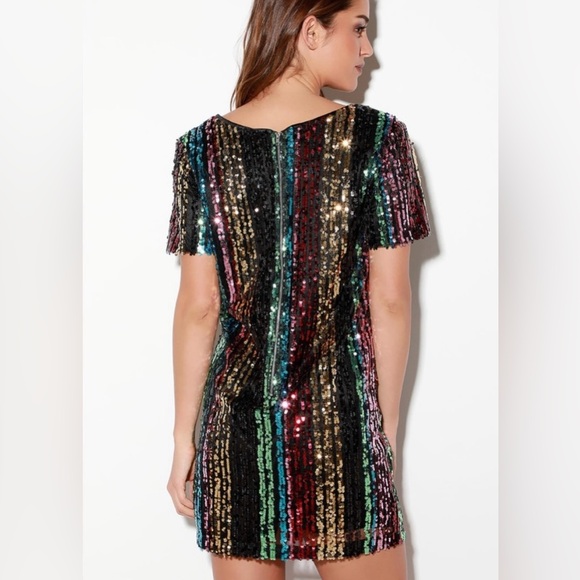 Lulus Multi Color Stripe Sequin Mini Dress - Picture 2 of 10